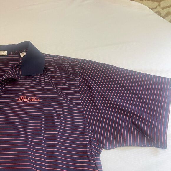 Peter Millar Sea Island Navy Blue Stripe Golf Short Sleeve Polo Shirt Size XL - Picture 2 of 6